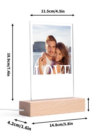 Personalized LED Rectangle Acrylic Night Light and Wooden Base Table Decor