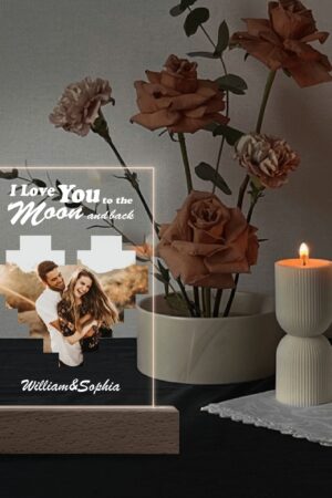 Personalized LED Rectangle Acrylic Night Light and Wooden Base Table Decor