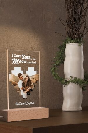 Personalized LED Rectangle Acrylic Night Light and Wooden Base Table Decor