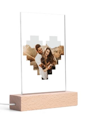 Personalized LED Rectangle Acrylic Night Light and Wooden Base Table Decor