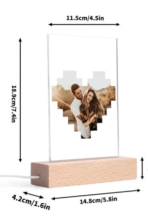 Personalized LED Rectangle Acrylic Night Light and Wooden Base Table Decor