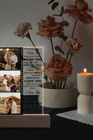 Personalized LED Rectangle Acrylic Night Light and Wooden Base Table Decor