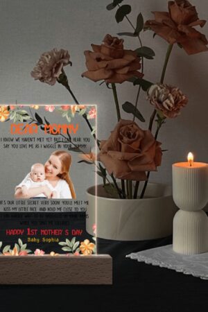 Personalized LED Rectangle Acrylic Night Light and Wooden Base Table Decor