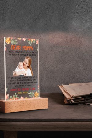 Personalized LED Rectangle Acrylic Night Light and Wooden Base Table Decor