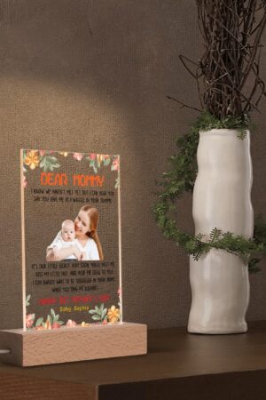 Personalized LED Rectangle Acrylic Night Light and Wooden Base Table Decor