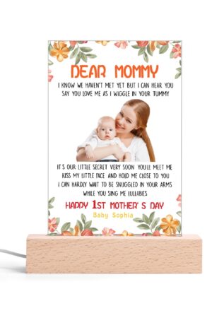 Personalized LED Rectangle Acrylic Night Light and Wooden Base Table Decor