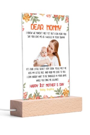 Personalized LED Rectangle Acrylic Night Light and Wooden Base Table Decor