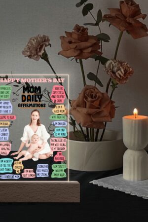 Personalized LED Rectangle Acrylic Night Light and Wooden Base Table Decor