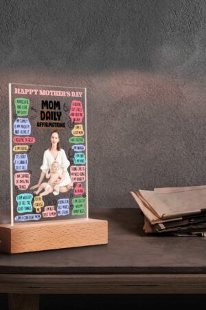 Personalized LED Rectangle Acrylic Night Light and Wooden Base Table Decor