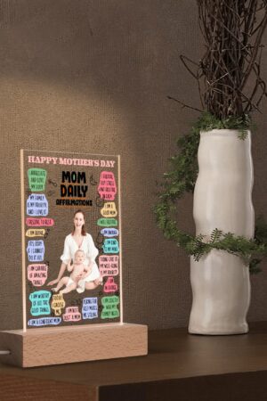 Personalized LED Rectangle Acrylic Night Light and Wooden Base Table Decor