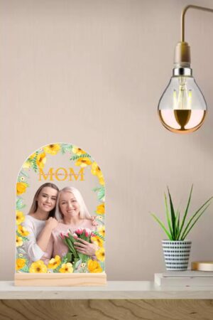 Personalised Lightweight Arch Acrylic Table Sign with Wood Stand