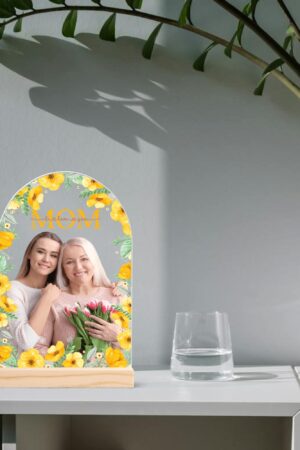 Personalised Lightweight Arch Acrylic Table Sign with Wood Stand