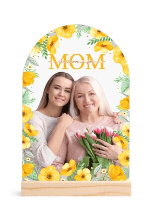 Personalised Lightweight Arch Acrylic Table Sign with Wood Stand