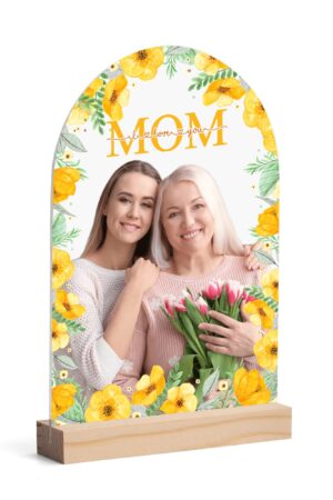 Personalised Lightweight Arch Acrylic Table Sign with Wood Stand