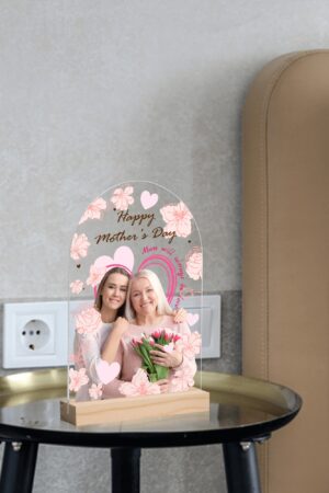 Personalised Lightweight Arch Acrylic Table Sign with Wood Stand