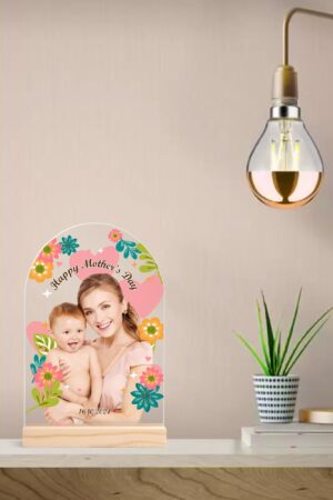 Personalised Lightweight Arch Acrylic Table Sign with Wood Stand