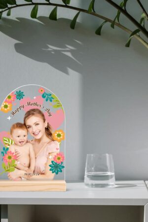 Personalised Lightweight Arch Acrylic Table Sign with Wood Stand