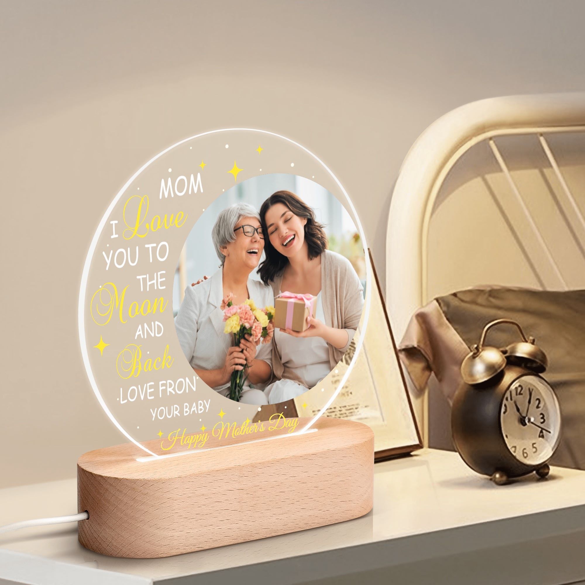 Personalised Name Acrylic Round Lamp Night Light Home Decor - Image 2