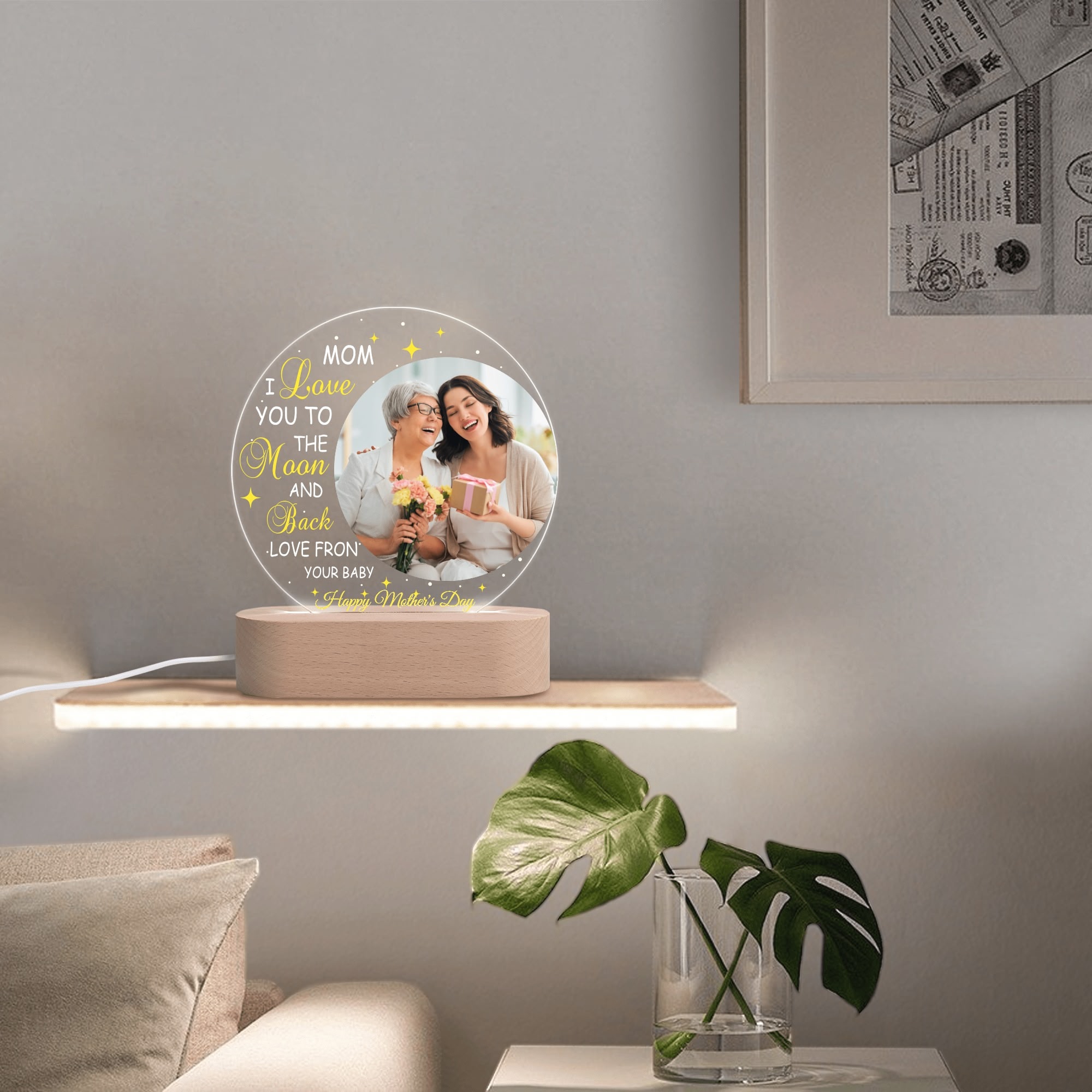 Personalised Name Acrylic Round Lamp Night Light Home Decor - Image 3