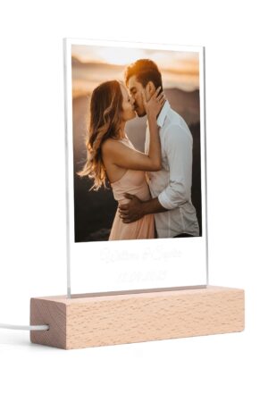 Personalized LED Rectangle Acrylic Night Light and Wooden Base Table Decor