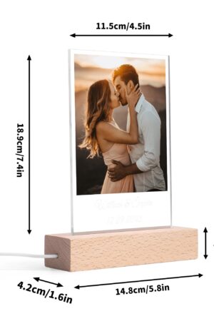 Personalized LED Rectangle Acrylic Night Light and Wooden Base Table Decor