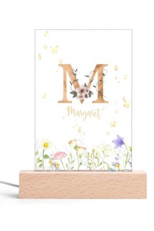 Personalized LED Rectangle Acrylic Night Light and Wooden Base Table Decor