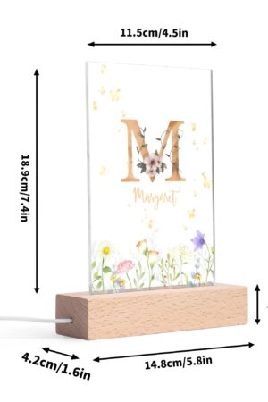 Personalized LED Rectangle Acrylic Night Light and Wooden Base Table Decor