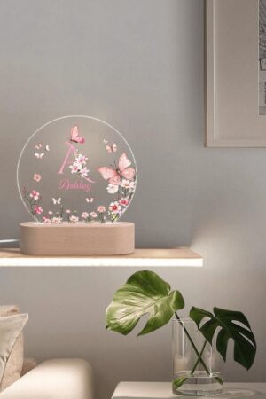 Personalised Name Acrylic Round Lamp Night Light Home Decor