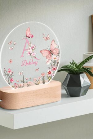 Personalised Name Acrylic Round Lamp Night Light Home Decor