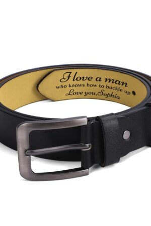 Black Engraved Leather Belt Funny Personalized Gift For Husband Boyfriend