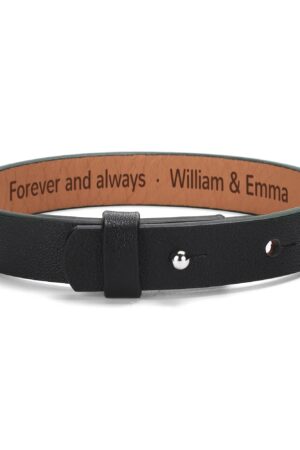 Engraved Black Leather Bracelet for Men Jewelry