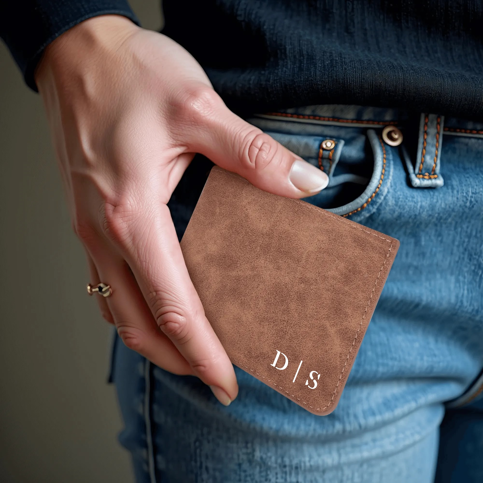 Two Sides Printing Leather Mens Thin Wallet for Dad for Him - Image 14