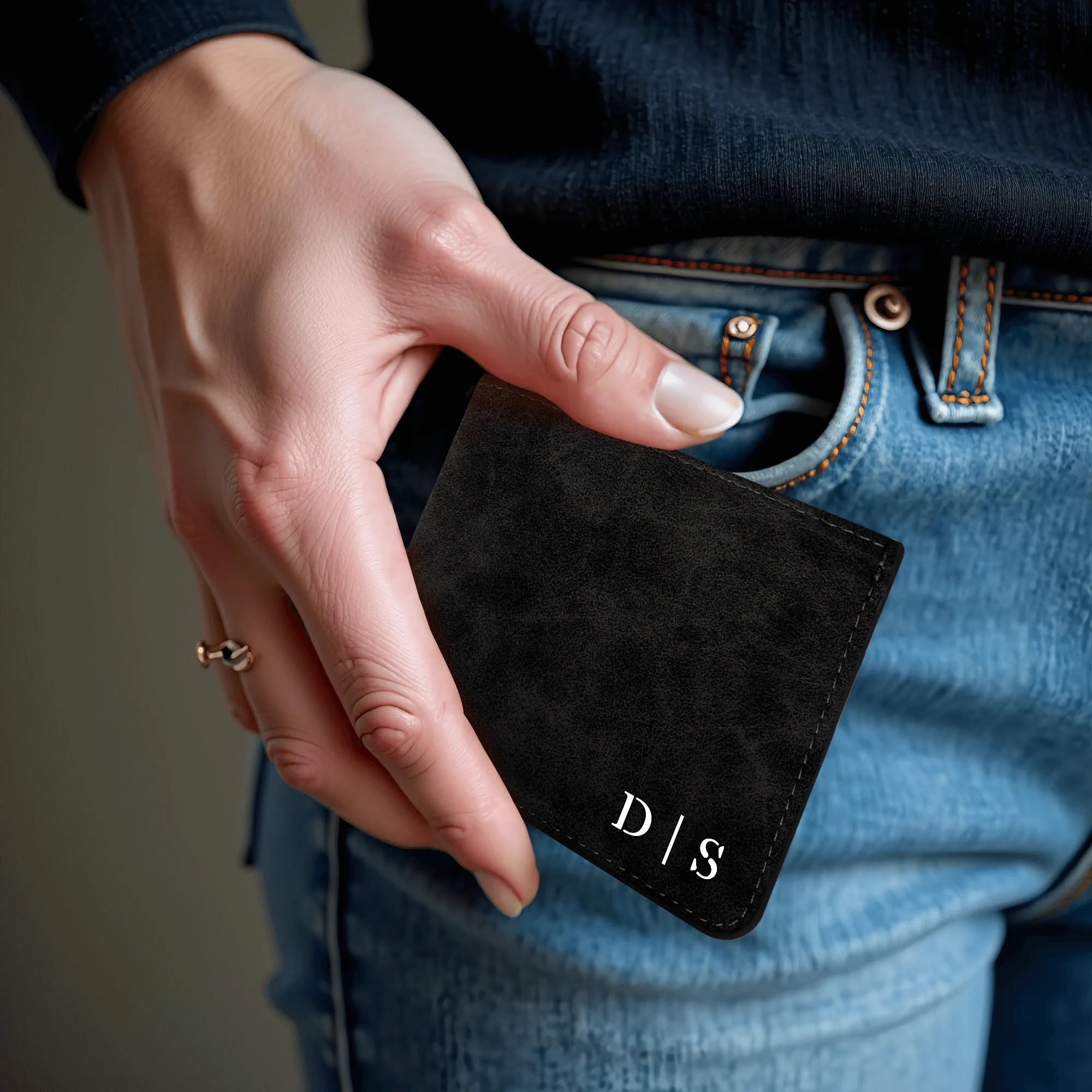 Two Sides Printing Leather Mens Thin Wallet for Dad for Him - Image 5