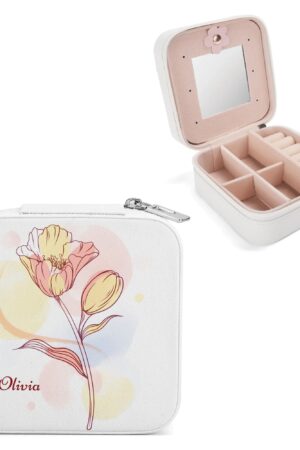 Square Jewelry Box Jewelry Organizer with Mirror for Her