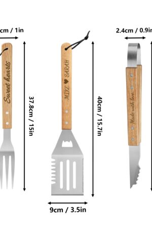 Personalized Stainless Steel Grilling Tool Set with Engraved Wood Handle