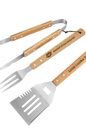 Personalized Stainless Steel Grilling Tool Set with Engraved Wood Handle