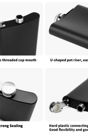 Personalized Hip Flask Set 7oz Black Stainless Steel with A Gift Box