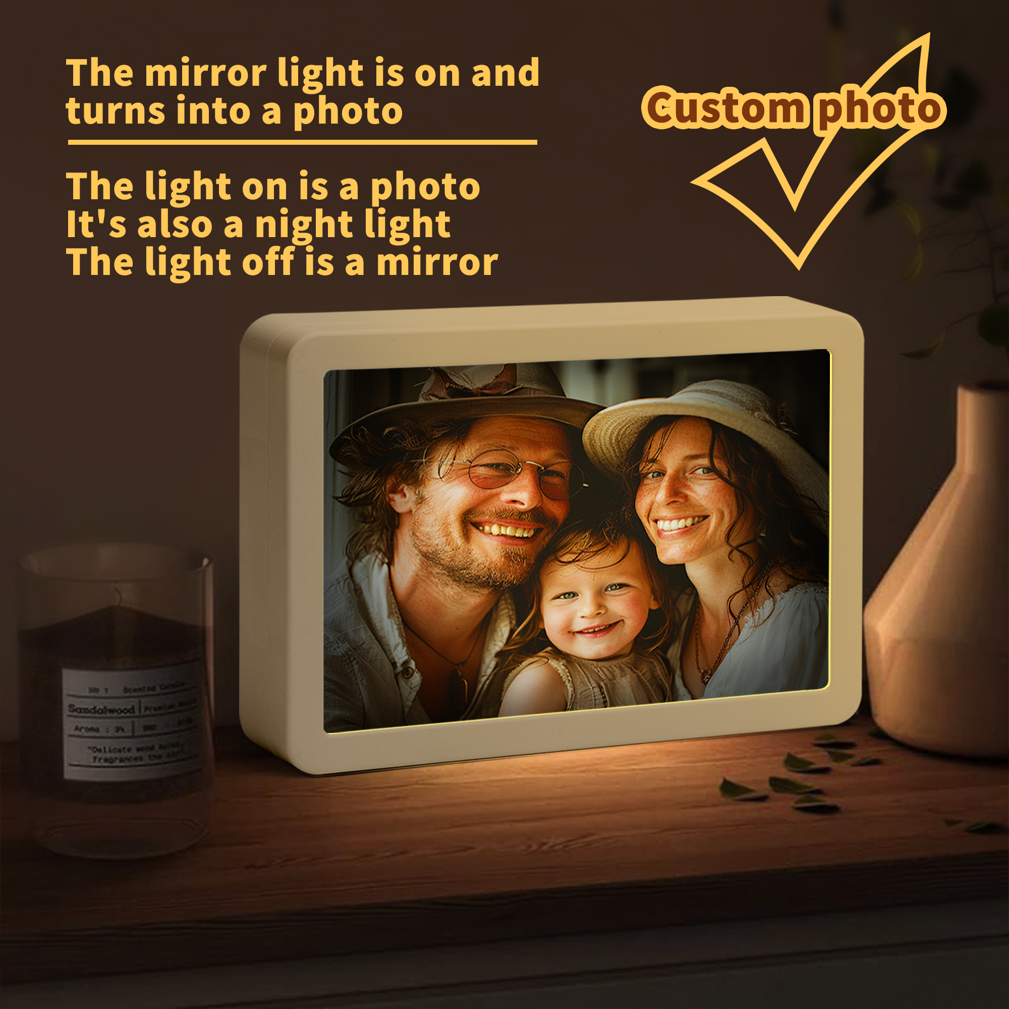 Rectangle LED Mirror Light - Personalized Photo Love Yourself Love Family - Image 9