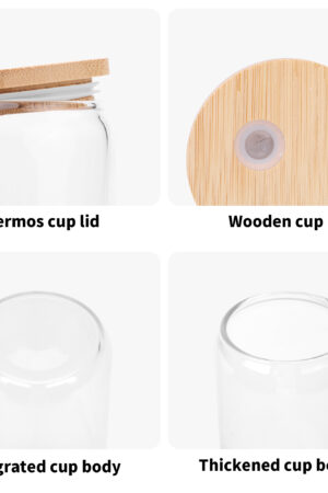 Transparent Bamboo Covered Cup 16oz Glass Cups Furniture with Straw