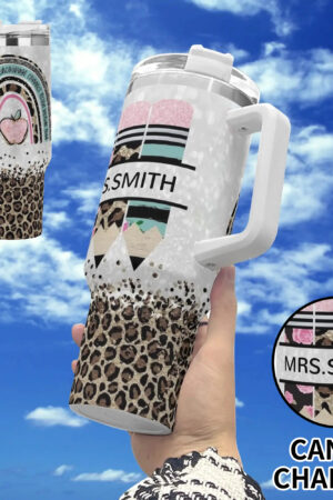 Personalized 40oz Stainless Steel Tumbler Gift With White Handle and Straw