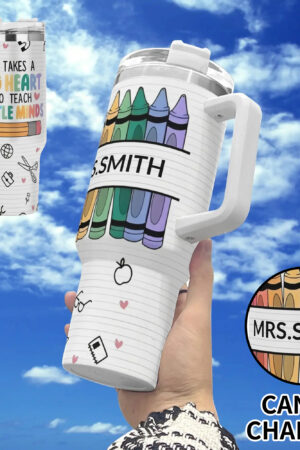 Personalized 40oz Stainless Steel Tumbler Gift With White Handle and Straw