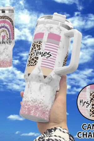 Personalized 40oz Stainless Steel Tumbler Gift With White Handle and Straw