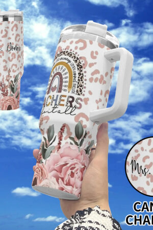 Personalized 40oz Stainless Steel Tumbler Gift With White Handle and Straw