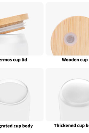 Frosted 16oz Glass Cups with Bamboo Lid Beer Can Tumbler