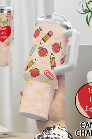 Personalized 40oz Stainless Steel Tumbler Gift With White Handle and Straw