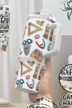 Personalized 40oz Stainless Steel Tumbler Gift With White Handle and Straw