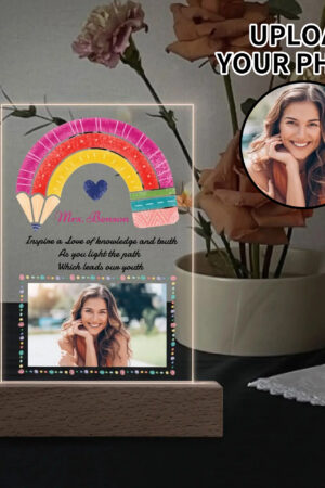 Personalized LED Rectangle Acrylic Night Light and Wooden Base Table Decor