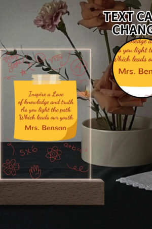 Personalized LED Rectangle Acrylic Night Light and Wooden Base Table Decor