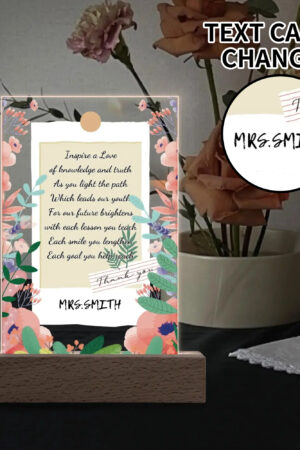 Personalized LED Rectangle Acrylic Night Light and Wooden Base Table Decor