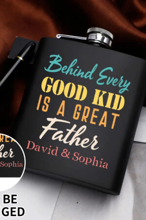 Personalized Hip Flask Set 7oz Black Stainless Steel with A Gift Box